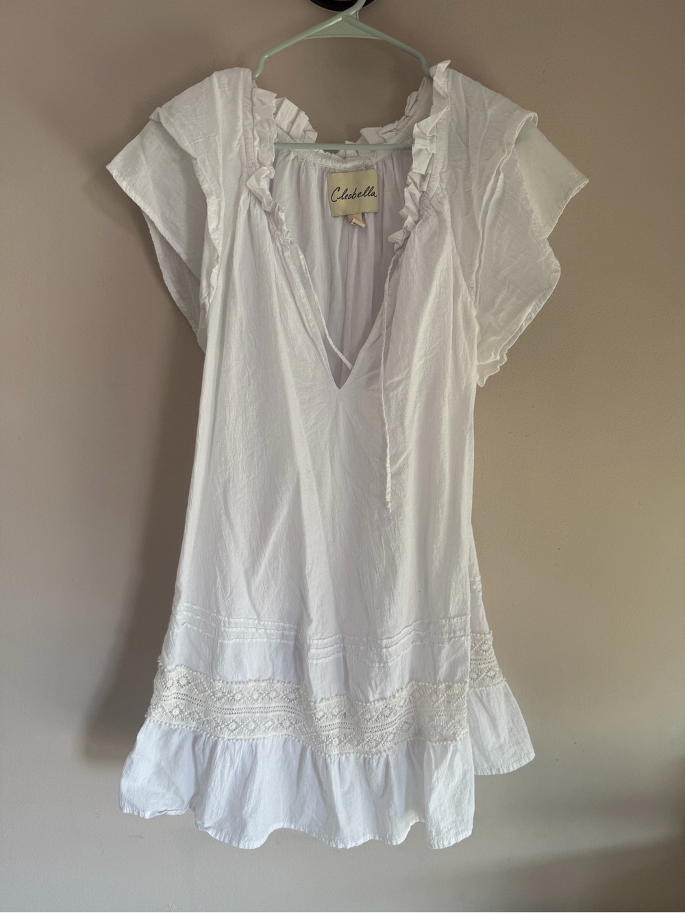 Cleobella Womens White Boho Lace Trim Ruffle Mini Dress Coverup Large